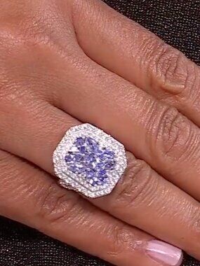 NEW Tanzanite & White Zircon Double Halo Sterling Silver Ring - 5